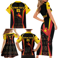 Custom Papua New Guinea Cricket Family Matching Short Sleeve Bodycon Dress and Hawaiian Shirt 2024 World Cup LT05 - Polynesian Pride