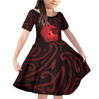 Aotearoa Mana Wahine Family Matching Off Shoulder Short Dress and Hawaiian Shirt The Spiritual Power Of Women LT05 Daughter's Dress Red - Polynesian Pride