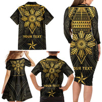Personalised Philippines Independence Day Family Matching Long Sleeve Bodycon Dress and Hawaiian Shirt Filipinos Sun Star Tribal LT05 - Polynesian Pride