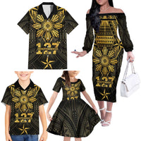 Personalised Philippines Independence Day Family Matching Off The Shoulder Long Sleeve Dress and Hawaiian Shirt Filipinos Sun Star Tribal LT05 - Polynesian Pride