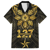 Personalised Philippines Independence Day Family Matching Off Shoulder Maxi Dress and Hawaiian Shirt Filipinos Sun Star Tribal LT05 Dad's Shirt - Short Sleeve Gold - Polynesian Pride