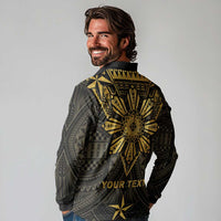Personalised Philippines Independence Day Long Sleeve Polo Shirt Filipinos Sun Star Tribal