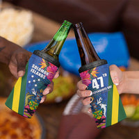 Solomon Islands Independence Day 4 in 1 Can Cooler Tumbler Coat Of Arms With Tropical Flowers