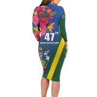 Solomon Islands Independence Day Family Matching Long Sleeve Bodycon Dress and Hawaiian Shirt Coat Of Arms With Tropical Flowers LT05 - Polynesian Pride