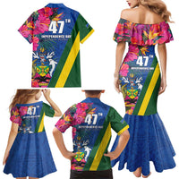 Solomon Islands Independence Day Family Matching Mermaid Dress and Hawaiian Shirt Coat Of Arms With Tropical Flowers LT05 - Polynesian Pride