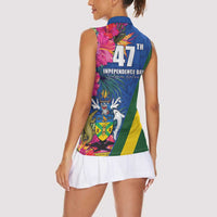 Solomon Islands Independence Day Women Sleeveless Polo Shirt Coat Of Arms With Tropical Flowers LT05 - Polynesian Pride