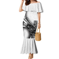 Solomon Islands Nguzunguzu Family Matching Mermaid Dress and Hawaiian Shirt Polynesian Tribal Pattern LT05 Mom's Dress White - Polynesian Pride