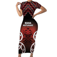 Personalised Aotearoa Mana Motuhake Family Matching Short Sleeve Bodycon Dress and Hawaiian Shirt Poutama With Maori Pattern LT05 Mom's Dress Red - Polynesian Pride