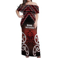 Personalised Aotearoa Mana Motuhake Off Shoulder Maxi Dress Poutama With Maori Pattern - Polynesian Pride