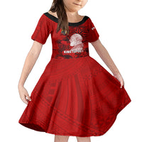 Tonga King Tupou I Day Family Matching Short Sleeve Bodycon Dress and Hawaiian Shirt Tropical Flowers With Ngatu Pattern LT05 Daughter's Dress Red - Polynesian Pride