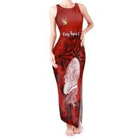 Tonga King Tupou I Day Tank Maxi Dress Tropical Flowers With Ngatu Pattern LT05 Women Red - Polynesian Pride