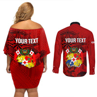 Personalized Tonga King Tupou I Day Couples Matching Off Shoulder Short Dress and Long Sleeve Button Shirts Tropical Flowers With Ngatu Pattern LT05 - Polynesian Pride
