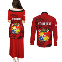 Personalized Tonga King Tupou I Day Couples Matching Puletasi Dress and Long Sleeve Button Shirts Tropical Flowers With Ngatu Pattern LT05 - Polynesian Pride