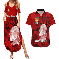 Personalized Tonga King Tupou I Day Couples Matching Summer Maxi Dress and Hawaiian Shirt Tropical Flowers With Ngatu Pattern LT05 Red - Polynesian Pride