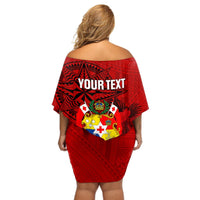 Personalized Tonga King Tupou I Day Off Shoulder Short Dress Tropical Flowers With Ngatu Pattern LT05 - Polynesian Pride
