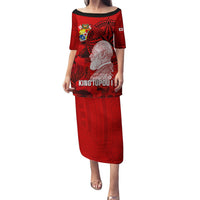 Personalized Tonga King Tupou I Day Puletasi Tropical Flowers With Ngatu Pattern LT05 Long Dress Red - Polynesian Pride