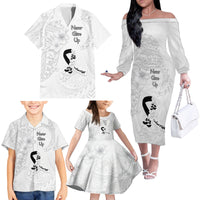 Lung Cancer Awareness Family Matching Off Shoulder Long Sleeve Dress and Hawaiian Shirt Never Give Up Polynesian Style LT05 - Polynesian Pride