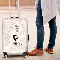 Lung Cancer Awareness Luggage Cover Never Give Up Polynesian Style LT05 White - Polynesian Pride