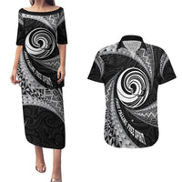 Personalised New Zealand Bungy Jumping Couples Matching Puletasi Dress and Hawaiian Shirt Maori Pattern LT05 Black - Polynesian Pride