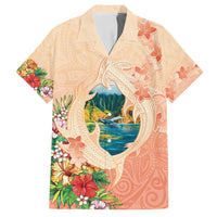 Hawaii Kauai Na Pali Coast Landscape Family Matching Long Sleeve Bodycon Dress and Hawaiian Shirt LT05 Dad's Shirt - Short Sleeve Peach - Polynesian Pride