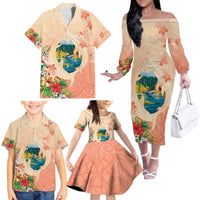 Hawaii Kauai Na Pali Coast Landscape Family Matching Off The Shoulder Long Sleeve Dress and Hawaiian Shirt LT05 - Polynesian Pride