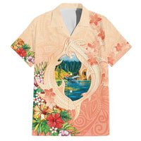 Hawaii Kauai Na Pali Coast Landscape Family Matching Off The Shoulder Long Sleeve Dress and Hawaiian Shirt LT05 Dad's Shirt - Short Sleeve Peach - Polynesian Pride
