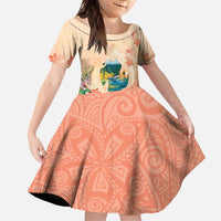 Hawaii Kauai Na Pali Coast Landscape Family Matching Off Shoulder Maxi Dress and Hawaiian Shirt LT05 Daughter's Dress Peach - Polynesian Pride