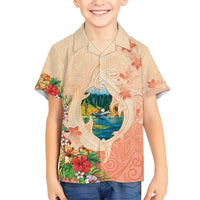 Hawaii Kauai Na Pali Coast Landscape Family Matching Short Sleeve Bodycon Dress and Hawaiian Shirt LT05 Son's Shirt Peach - Polynesian Pride