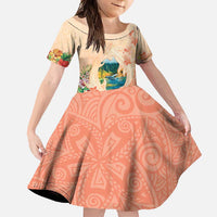 Hawaii Kauai Na Pali Coast Landscape Family Matching Summer Maxi Dress and Hawaiian Shirt LT05 Daughter's Dress Peach - Polynesian Pride