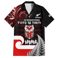 Aotearoa Toitu He Whakaputanga Family Matching Off Shoulder Maxi Dress and Hawaiian Shirt Toitu Te Tiriti O Waitangi LT05 Dad's Shirt - Short Sleeve Black - Polynesian Pride