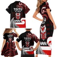Aotearoa Toitu He Whakaputanga Family Matching Short Sleeve Bodycon Dress and Hawaiian Shirt Toitu Te Tiriti O Waitangi LT05 - Polynesian Pride