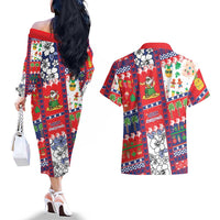 Wallis And Futuna Christmas Couples Matching Off The Shoulder Long Sleeve Dress and Hawaiian Shirt Festive Beach Vibes LT05 - Polynesian Pride