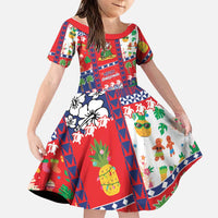 Wallis And Futuna Christmas Family Matching Short Sleeve Bodycon Dress and Hawaiian Shirt Festive Beach Vibes LT05 Daughter's Dress Red - Polynesian Pride