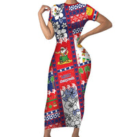 Wallis And Futuna Christmas Short Sleeve Bodycon Dress Festive Beach Vibes - Polynesian Pride