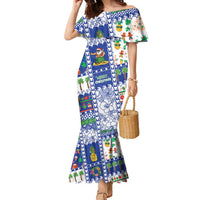 Northern Mariana Islands Christmas Family Matching Mermaid Dress and Hawaiian Shirt Festive Beach Vibes LT05 Mom's Dress Blue - Polynesian Pride