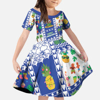 Northern Mariana Islands Christmas Kid Short Sleeve Dress Festive Beach Vibes - Polynesian Pride