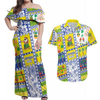 New Caledonia Christmas Couples Matching Off Shoulder Maxi Dress and Hawaiian Shirt Festive Beach Vibes - Polynesian Pride