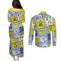 New Caledonia Christmas Couples Matching Puletasi and Long Sleeve Button Shirt Festive Beach Vibes - Polynesian Pride