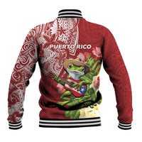 Puerto Rico Coqui Frog Baseball Jacket Tropical Flowers Polynesian Style LT05 - Polynesian Pride
