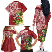 Puerto Rico Coqui Frog Family Matching Off The Shoulder Long Sleeve Dress and Hawaiian Shirt Tropical Flowers Polynesian Style LT05 - Polynesian Pride