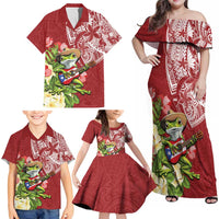 Puerto Rico Coqui Frog Family Matching Off Shoulder Maxi Dress and Hawaiian Shirt Tropical Flowers Polynesian Style LT05 - Polynesian Pride