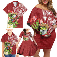 Puerto Rico Coqui Frog Family Matching Off Shoulder Short Dress and Hawaiian Shirt Tropical Flowers Polynesian Style LT05 - Polynesian Pride