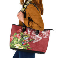Puerto Rico Coqui Frog Leather Tote Bag Tropical Flowers Polynesian Style LT05 Red - Polynesian Pride