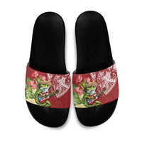 Puerto Rico Coqui Frog Slide Sandals Tropical Flowers Polynesian Style LT05 Red - Polynesian Pride