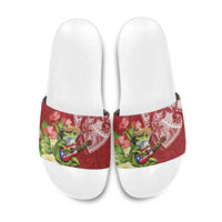Puerto Rico Coqui Frog Slide Sandals Tropical Flowers Polynesian Style LT05 Red - Polynesian Pride