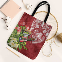 Puerto Rico Coqui Frog Tote Bag Tropical Flowers Polynesian Style LT05 Black Strap One Size Red - Polynesian Pride