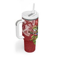 Puerto Rico Coqui Frog Tumbler With Handle Tropical Flowers Polynesian Style LT05 - Polynesian Pride