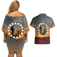 Cook Islands ANZAC Day Couples Matching Off Shoulder Short Dress and Hawaiian Shirt Lest We Forget LT05 - Polynesian Pride