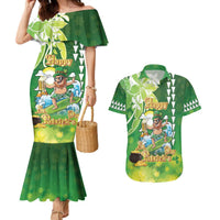 Hawaii Saint Patrick's Day Couples Matching Mermaid Dress and Hawaiian Shirt Funny Surfing Leprechaun LT05 Green - Polynesian Pride