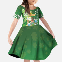 Hawaii Saint Patrick's Day Family Matching Long Sleeve Bodycon Dress and Hawaiian Shirt Funny Surfing Leprechaun LT05 Daughter's Dress Green - Polynesian Pride